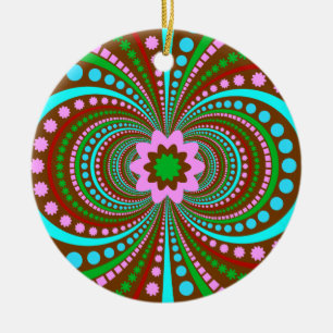 Fun Bold Pattern Brown Pink Teal Crazy Design Ceramic Ornament