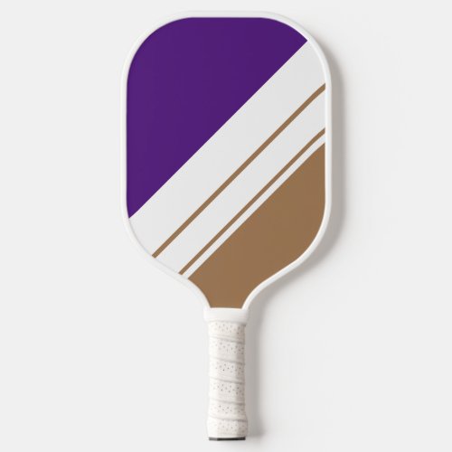 Fun Bold Royal Purple Sporty White Mocha Stripes Pickleball Paddle