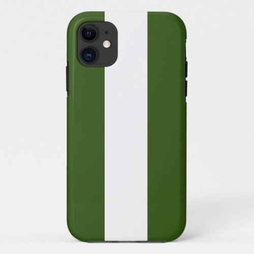 Fun Bold Sleek Dark Green White Racing Stripes iPhone 11 Case