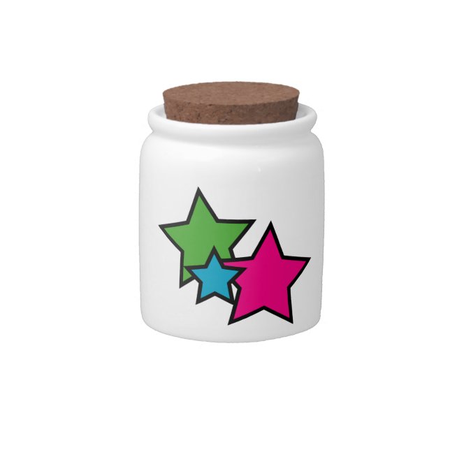 Fun Bold Stars Pattern Green Pink Blue  Candy Jar (Front)