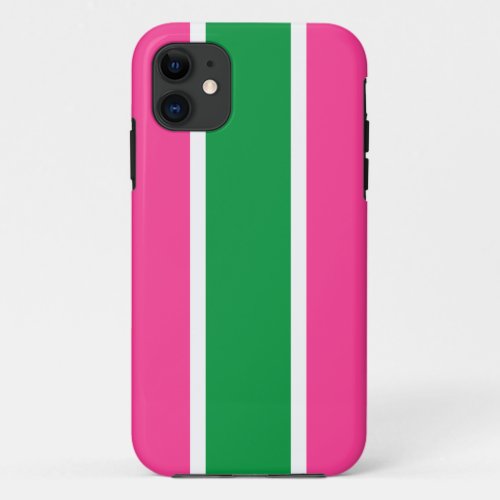 Fun Bold Tropical Green Pink White Racing Stripes  iPhone 11 Case