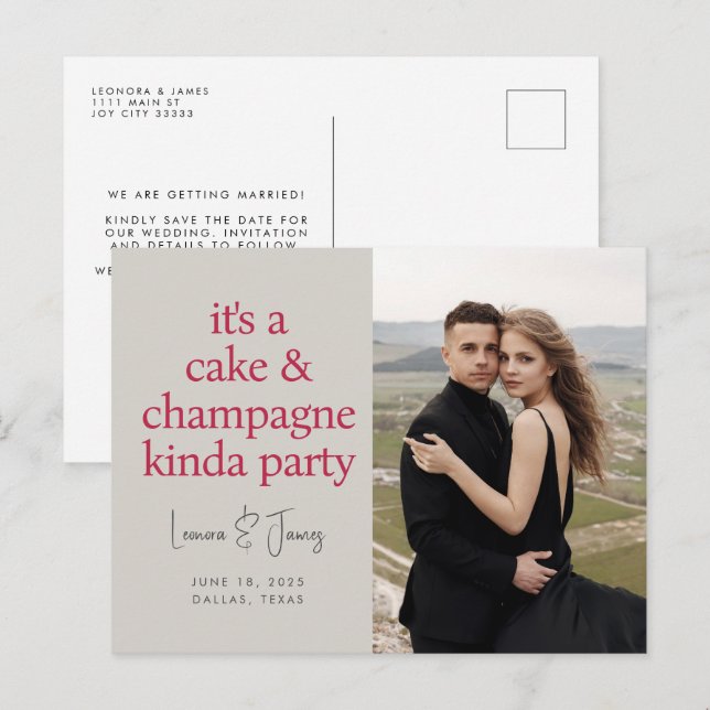 Fun Bold Typography Magenta Pink Wedding Save The  Announcement Postcard (Front/Back)