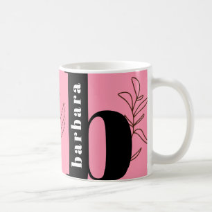 Fun Bold Typography Monogram Line Art Pink Coffee Mug