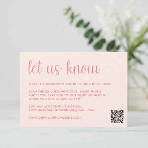 Fun Bold Typography Peach and Pink Modern Wedding RSVP Card