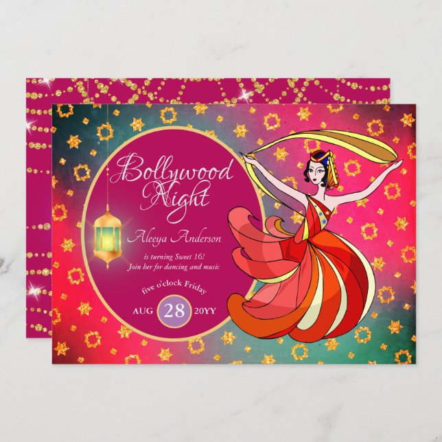 Fun BOLLYWOOD Dance Music Party ANY EVENT Invitation (Front/Back)