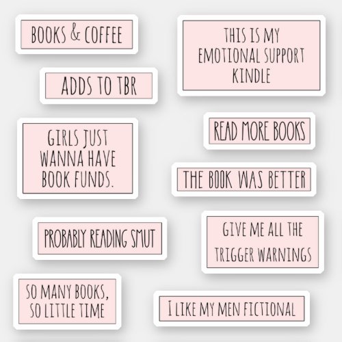 Fun Bookish Quotes Book Lover Pink Sticker Pack