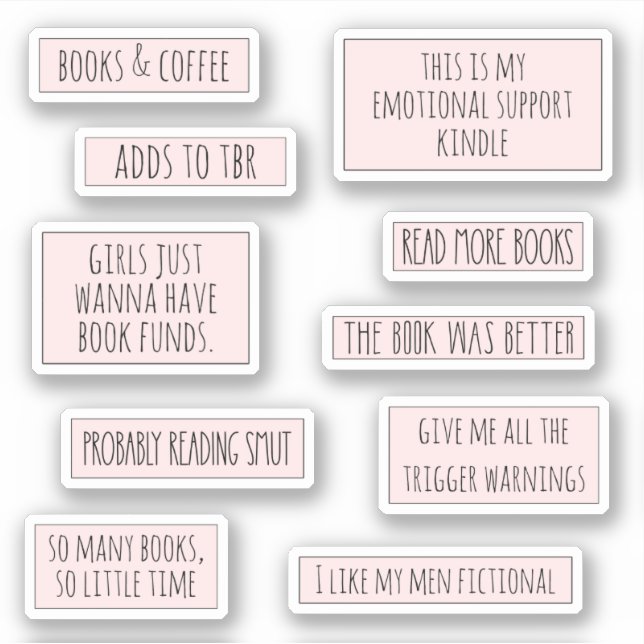 Fun Bookish Quotes Book Lover Pink Sticker Pack (Front)