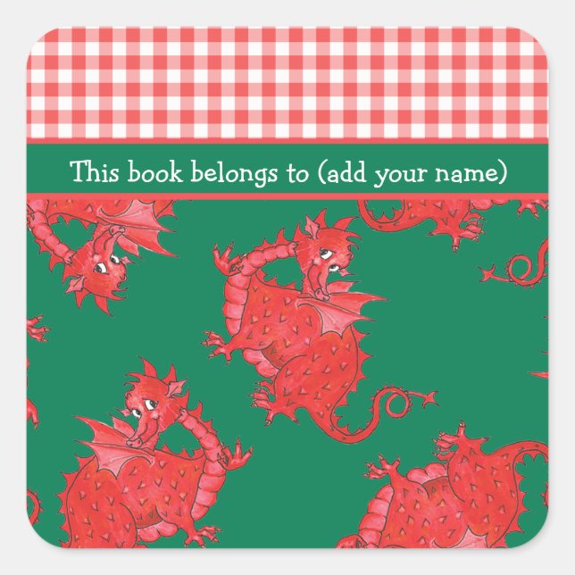 Fun Bookplates to Personalize: Cute Red Dragon (Front)