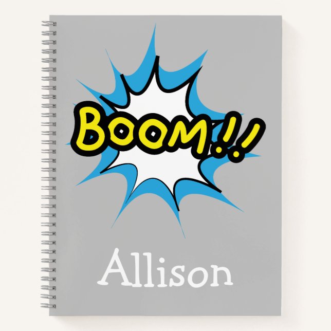 Fun Boom Gray Background Notebook (Front)