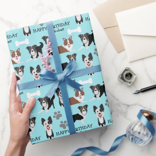 Fun Border Collie Dog Images Birthday Wrapping Paper