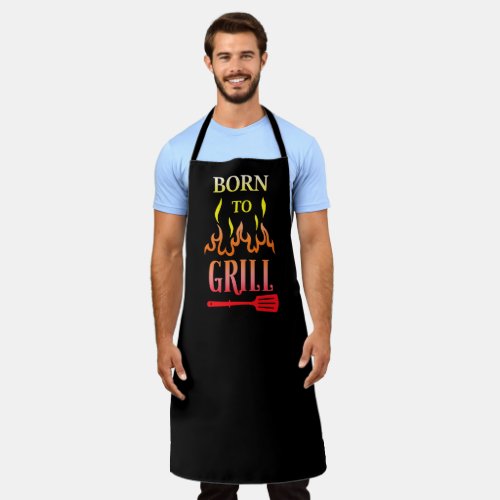 Fun Born to Grill Black Grill BBQ Flame Apron