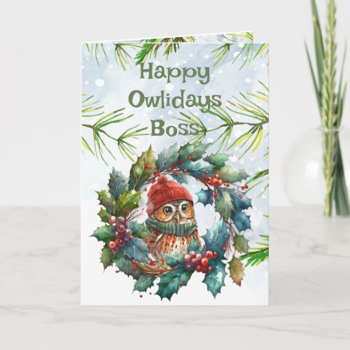 Fun Boss Christmas Owl Animal Wildlife Nature Card