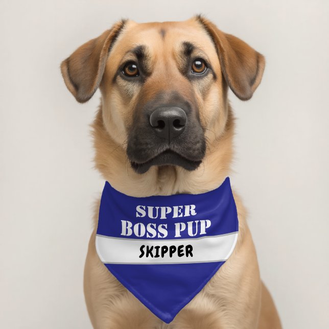 Fun Boss Dog Name Deep Blue White Pet Bandana Collar (Dog 2)