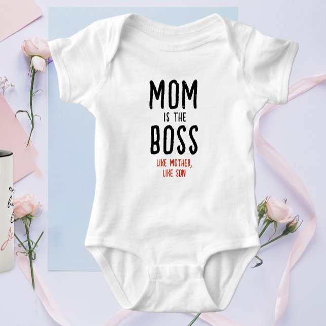 Fun Boss Mom Dad Saying Modern Black And Red Typo Baby Bodysuit (Creator Uploaded)