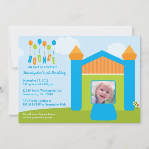 Fun bounce house birthday party photo invitation