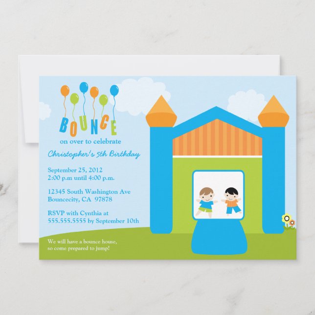 Fun bounce house boys birthday party invitation (Front)