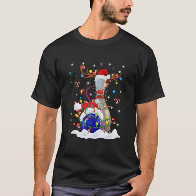 Fun Bowling Ball Christmas Bowling Pin Santa Hat L T-Shirt (Front)