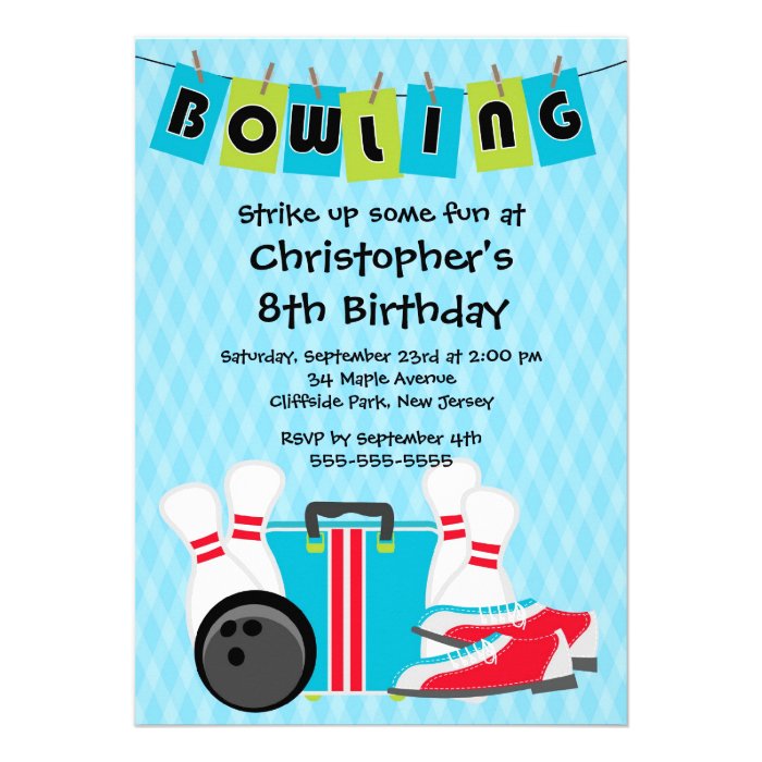 Fun Bowling Boys Birthday Party Invitations