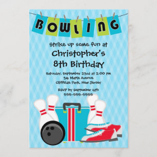 Fun Bowling Boys Birthday Party Invitations