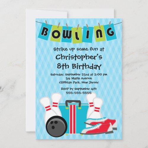 Fun Bowling Boys Birthday Party Invitations