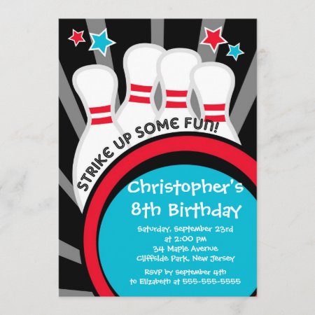 Fun Bowling Boys Birthday Party Invitations