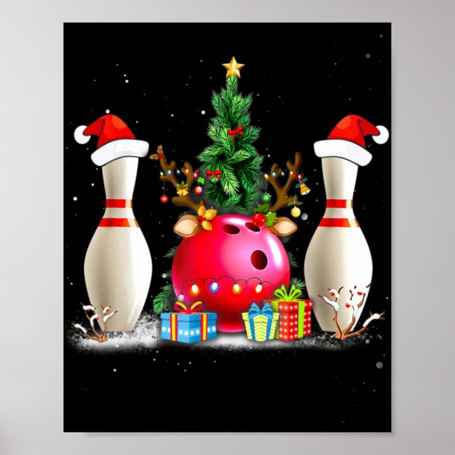 Fun Bowling Christmas Santa Hat Xmas Bowling Lover Poster (Front)