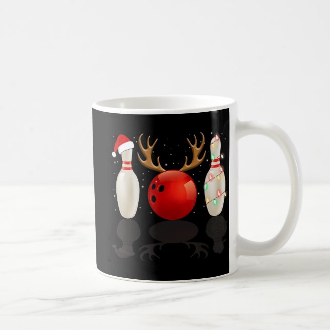 Fun Bowling Christmas  Santa Hat Xmas Lights Gift Coffee Mug (Right)
