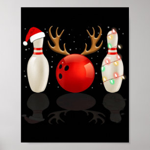 Fun Bowling Christmas  Santa Hat Xmas Lights Gift Poster