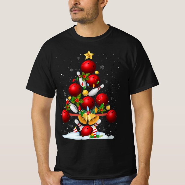 Fun Bowling Christmas Tree Lights Xmas Gifts For M T-Shirt (Front)