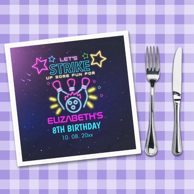 Fun Bowling Neon  Birthday Girl Napkins (Creator Uploaded)