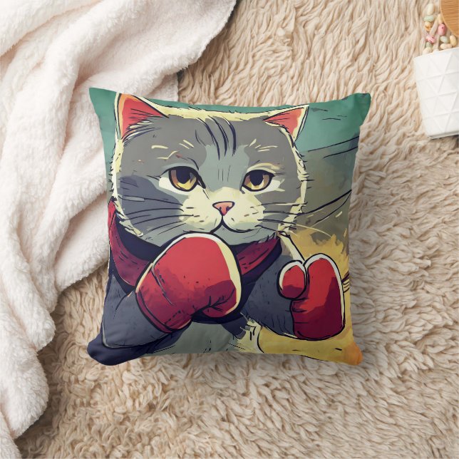 Fun Boxing Cat Pillow! Throw Pillow (Blanket)