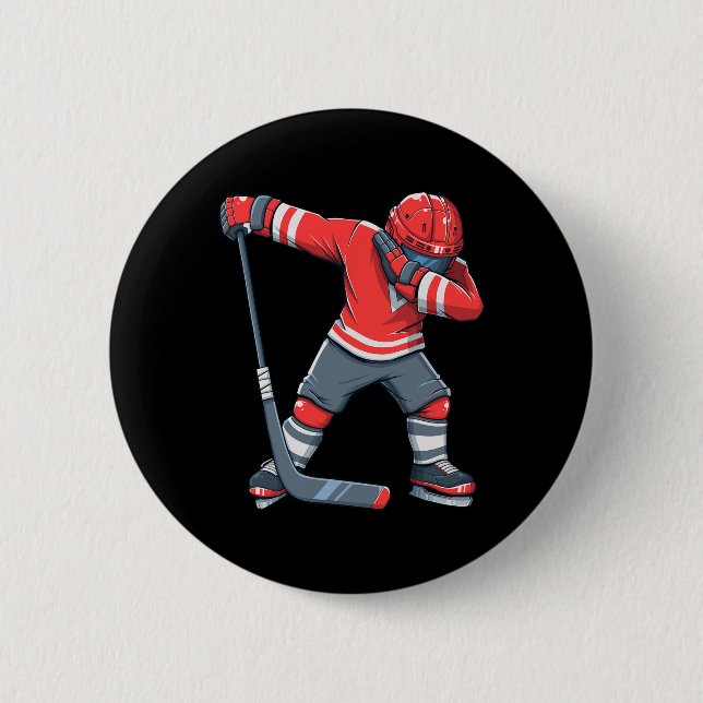 Fun Boy Kid Ice Hockey Dab Apparel Button (Front)