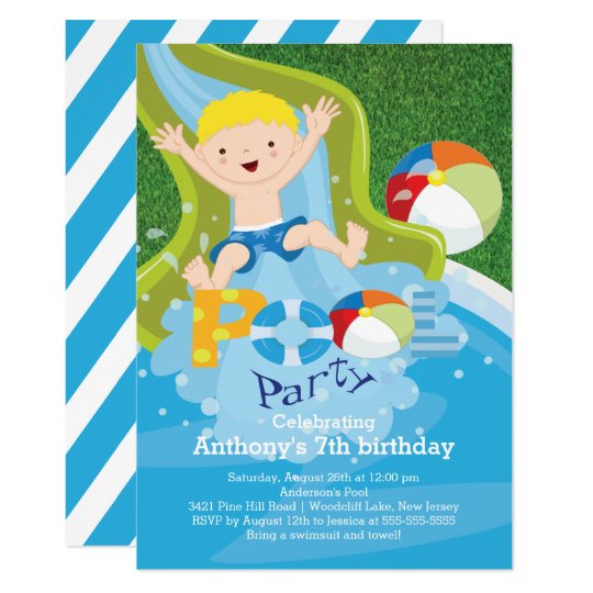 fun boy pool birthday party invitation zazzle com