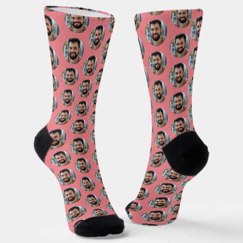 Fun Boyfriend Photo for Girlfriend Coral Pink Socks