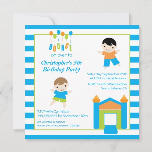 Fun boys bounce house party birthday invitation