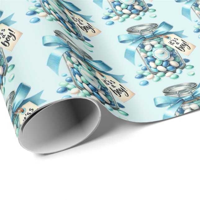 Fun boys candy buffet baby shower tiled  wrapping paper (Roll Corner)
