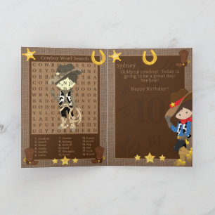 Fun Boys Cowboy Word Search Happy Birthday Card