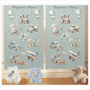 Fun Boy's Nursery Trains Planes Travel Name Blackout Curtains