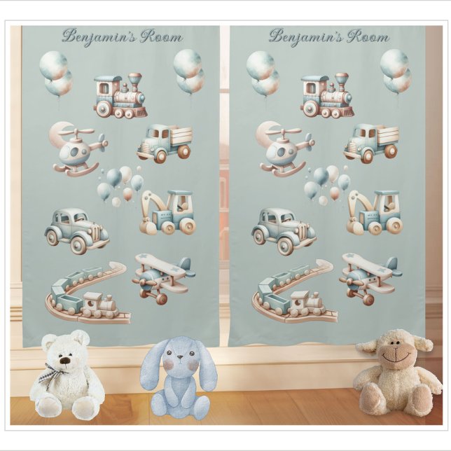 Fun Boy's Nursery Trains Planes Travel Name Blackout Curtains (Creator Uploaded)