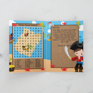 Fun Boys Pirate Captain Word Search Happy Birthday Card