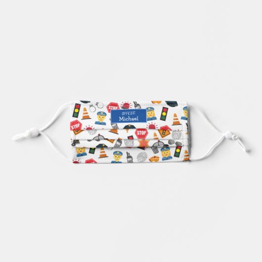 Fun Boys Police Officer Pattern Kids' Cloth Face Mask (Front, Folded)