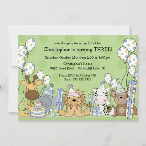 Fun Boys Safari Animals Birthday Invitation