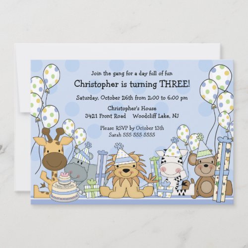 Fun Boys Safari Animals Birthday Invitation