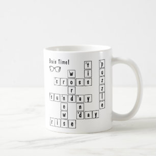 Fun "Brain Time!" Crossword Puzzle Eyeglasses Art  Coffee Mug