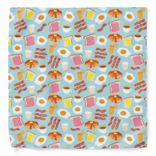 Fun Breakfast Food Illustrations Pattern Bandana
