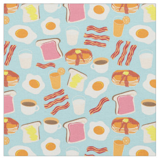 Fun Breakfast Food Illustrations Pattern Fabric