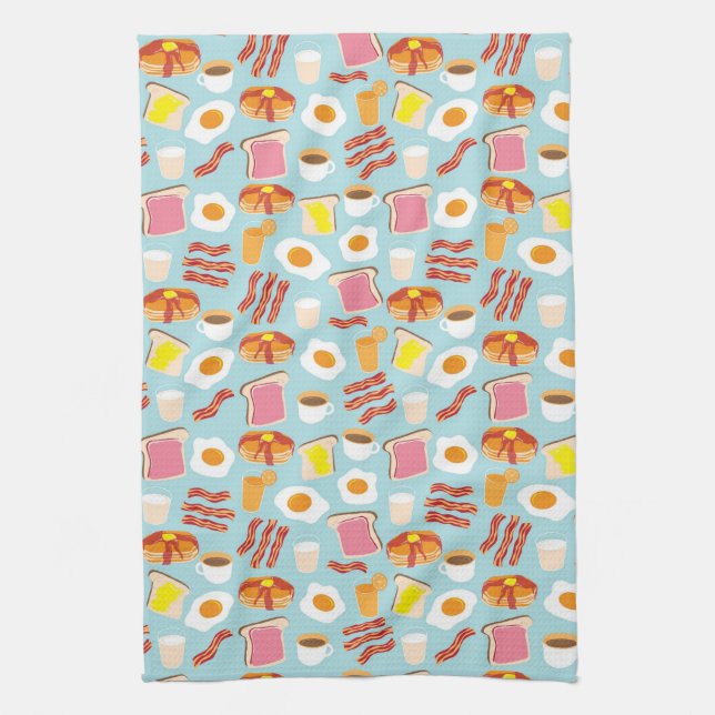Fun Breakfast Food Illustrations Pattern Kitchen Towel (Vertical)
