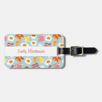 Fun Breakfast Food Illustrations Pattern Luggage Tag by funkypatterns at Zazzle
