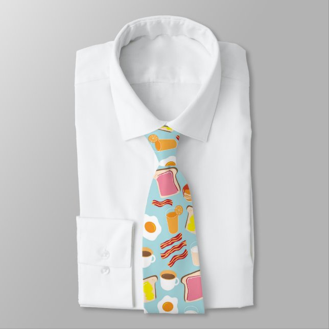 Fun Breakfast Food Illustrations Pattern Neck Tie (Tied)