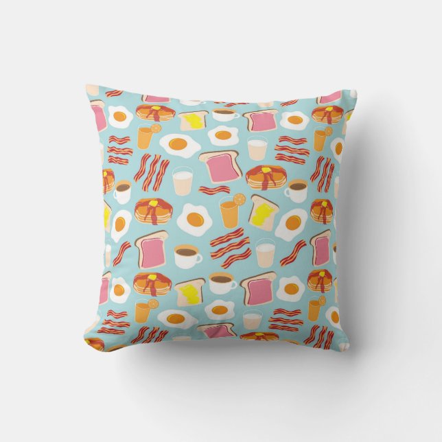 Fun Breakfast Food Illustrations Pattern Throw Pillow (Front)